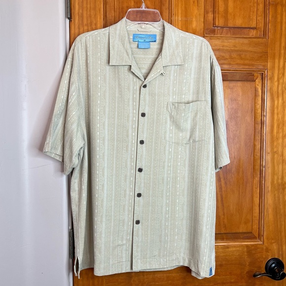 Bermuda Bay 100% Silk Light Tan Button Down Short Sleeve Shirt Men's Size XL - Picture 14 of 14